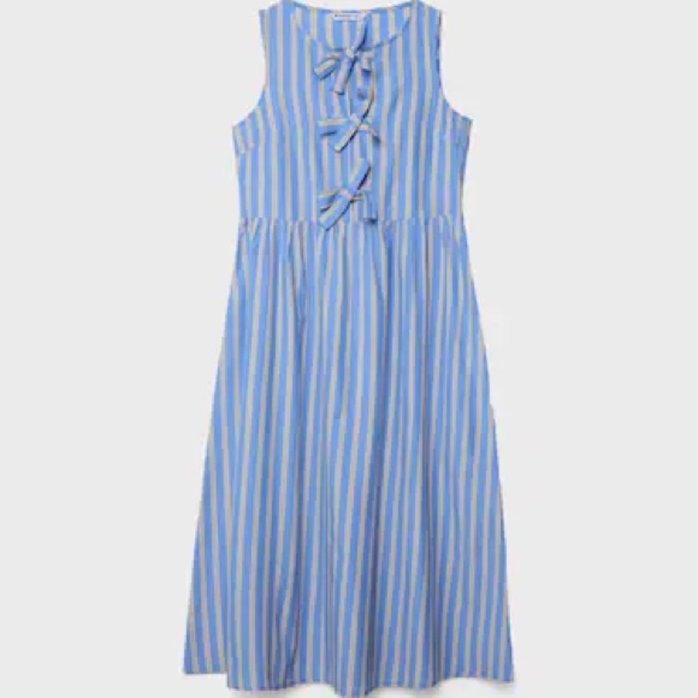 Tie front bows midi dress babydoll maxi Stradivarius Asos striped sleeveless - Picture 8 of 8